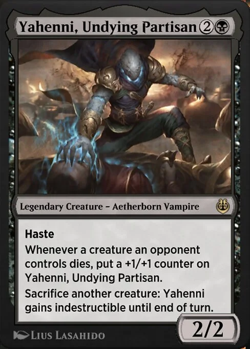 Yahenni, Undying Partisan, carta Magic di tipo Legendary Creature — Aetherborn Vampire illustrata da Lius Lasahido