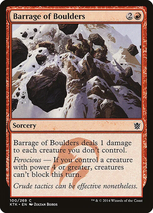 Barrage of Boulders, carta Magic di tipo Sorcery illustrata da Zoltan Boros