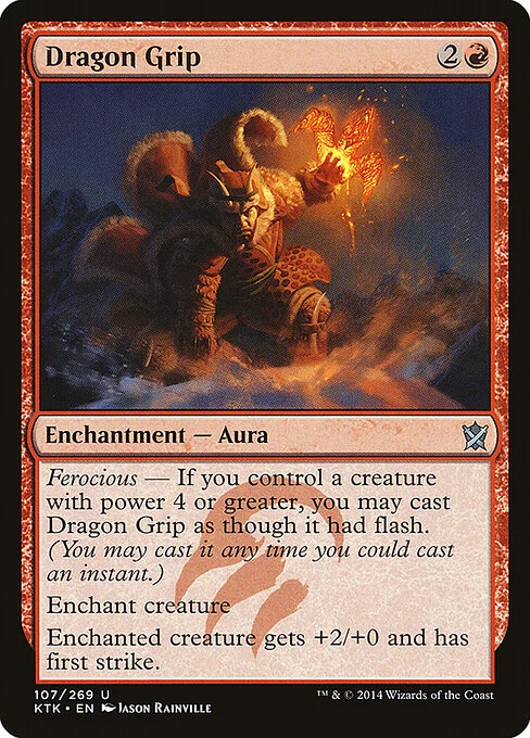 Dragon Grip, carta Magic di tipo Enchantment — Aura illustrata da Jason Rainville