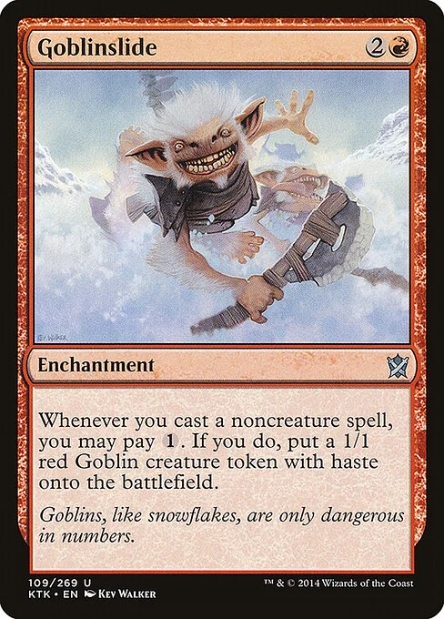 Goblinslide, carta Magic di tipo Enchantment illustrata da Kev Walker