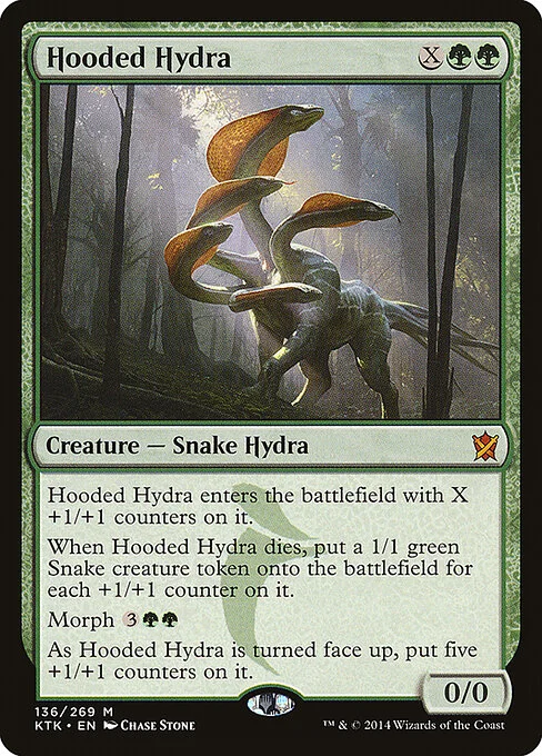 Hooded Hydra, carta Magic di tipo Creature — Snake Hydra illustrata da Chase Stone