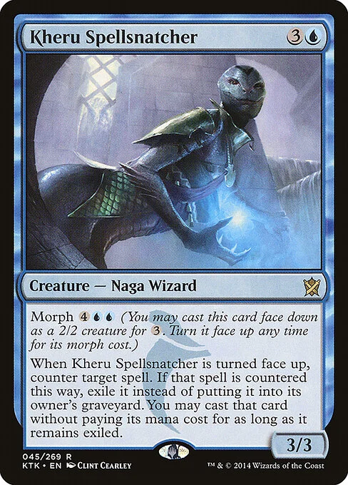 Kheru Spellsnatcher, carta Magic di tipo Creature — Snake Wizard illustrata da Clint Cearley