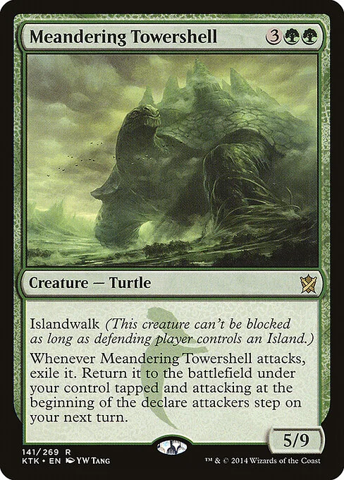 Meandering Towershell, carta Magic di tipo Creature — Turtle illustrata da YW Tang