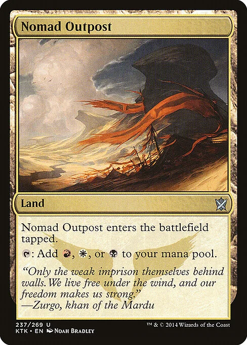 Nomad Outpost, carta Magic di tipo Land illustrata da Noah Bradley