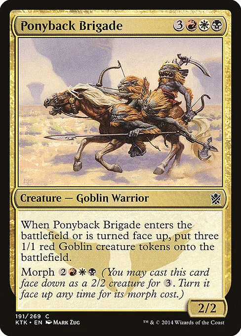 Ponyback Brigade, carta Magic di tipo Creature — Goblin Warrior illustrata da Mark Zug