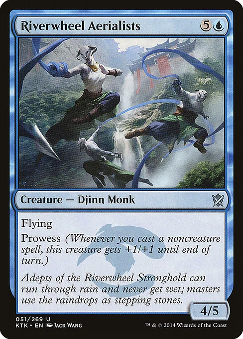 Riverwheel Aerialists, carta Magic di tipo Creature — Djinn Monk illustrata da Jack Wang