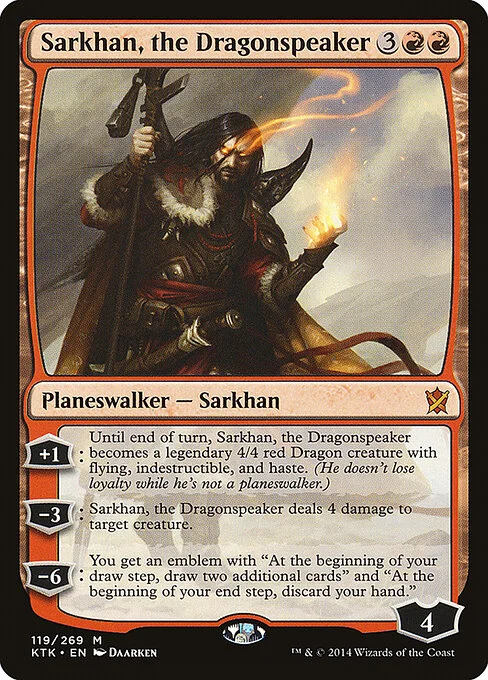 Sarkhan, the Dragonspeaker, carta Magic di tipo Legendary Planeswalker — Sarkhan illustrata da Daarken