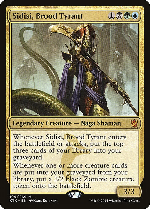 Sidisi, Brood Tyrant, carta Magic di tipo Legendary Creature — Snake Shaman illustrata da Karl Kopinski