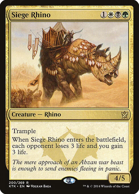 Siege Rhino, carta Magic di tipo Creature — Rhino illustrata da Volkan Baǵa