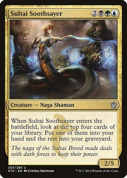 Sultai Soothsayer, carta Magic di tipo Creature — Snake Shaman illustrata da Cynthia Sheppard