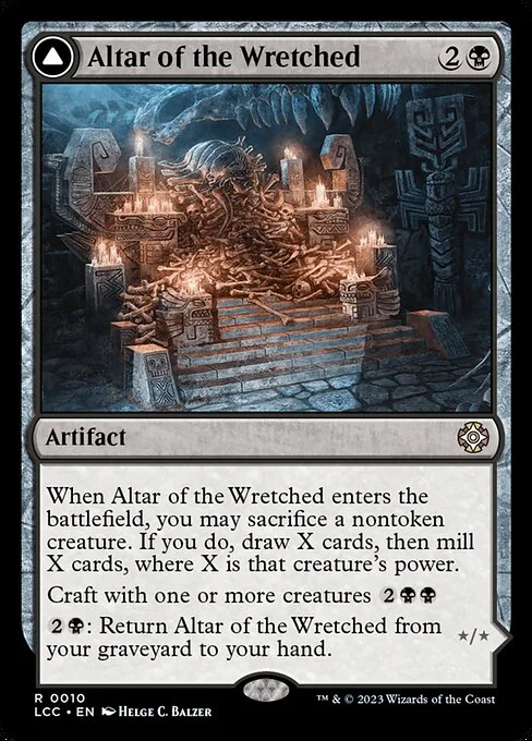 Altar of the Wretched // Wretched Bonemass, carta Magic di tipo Artifact // Creature — Skeleton Horror illustrata da Helge C. Balzer