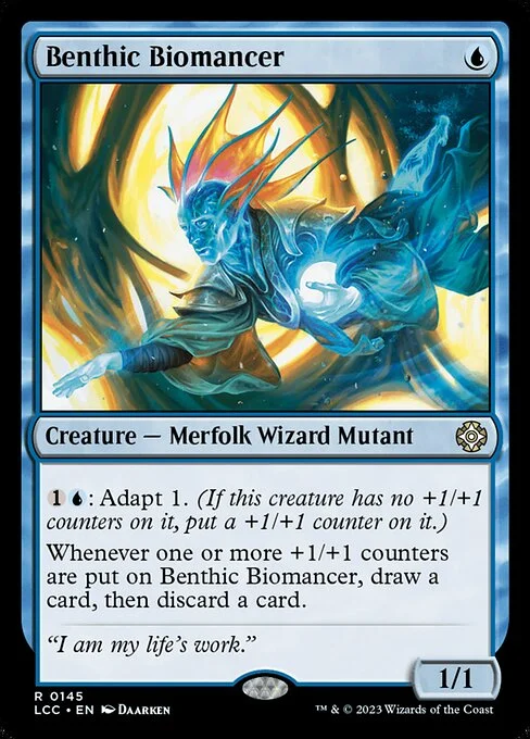Benthic Biomancer, carta Magic di tipo Creature — Merfolk Wizard Mutant illustrata da Daarken