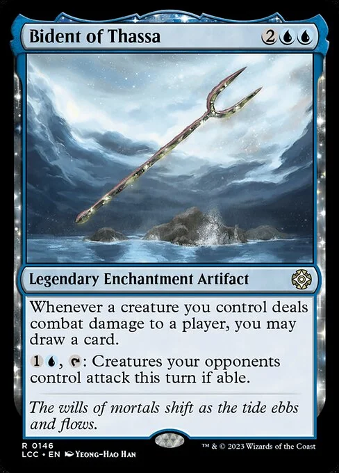 Bident of Thassa, carta Magic di tipo Legendary Enchantment Artifact illustrata da Yeong-Hao Han