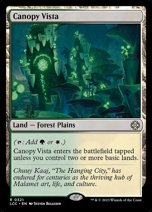 Canopy Vista, carta Magic di tipo Land — Forest Plains illustrata da Steven Belledin