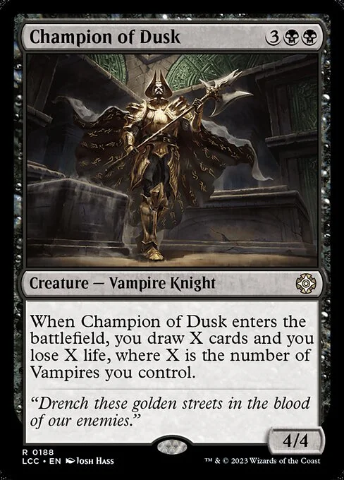 Champion of Dusk, carta Magic di tipo Creature — Vampire Knight illustrata da Josh Hass