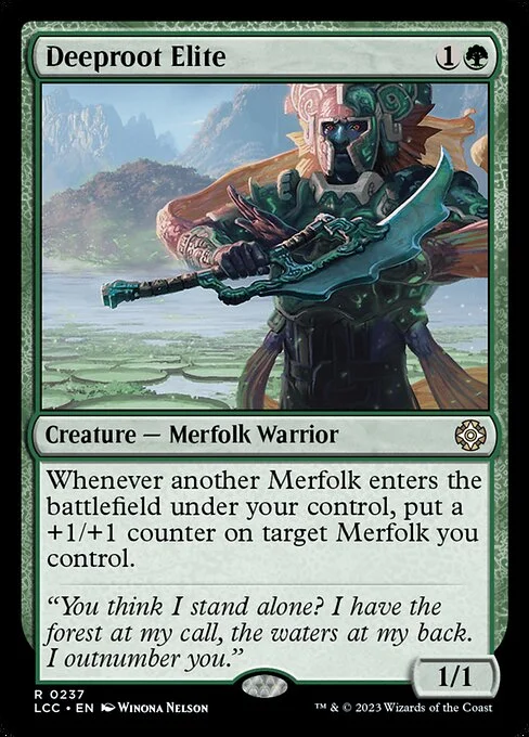 Deeproot Elite, carta Magic di tipo Creature — Merfolk Warrior illustrata da Winona Nelson