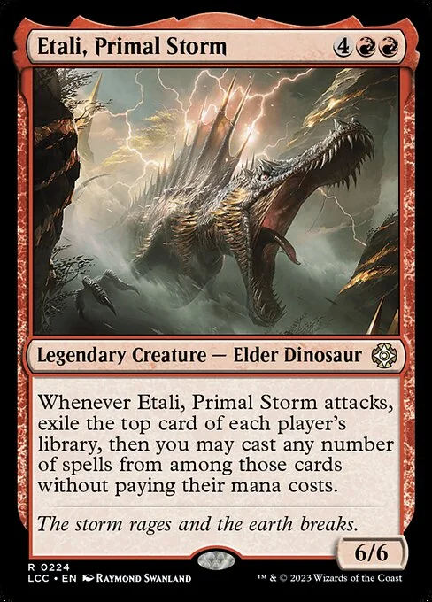 Etali, Primal Storm, carta Magic di tipo Legendary Creature — Elder Dinosaur illustrata da Raymond Swanland