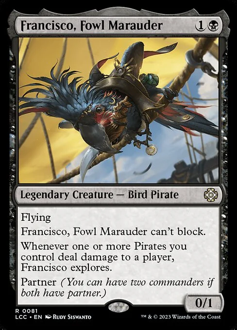 Francisco, Fowl Marauder, carta Magic di tipo Legendary Creature — Bird Pirate illustrata da Rudy Siswanto