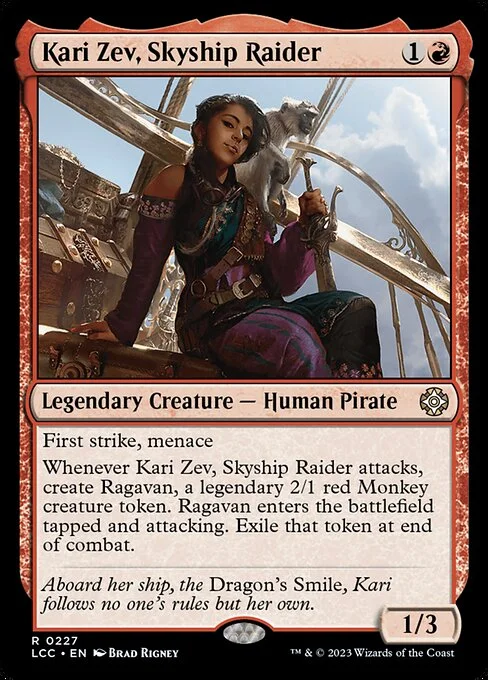 Kari Zev, Skyship Raider, carta Magic di tipo Legendary Creature — Human Pirate illustrata da Brad Rigney