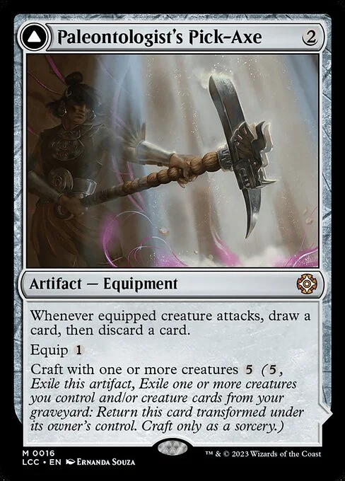 Paleontologist's Pick-Axe // Dinosaur Headdress, carta Magic di tipo Artifact — Equipment // Artifact — Equipment illustrata da Ernanda Souza