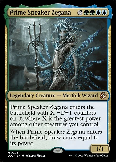 Prime Speaker Zegana, carta Magic di tipo Legendary Creature — Merfolk Wizard illustrata da Willian Murai