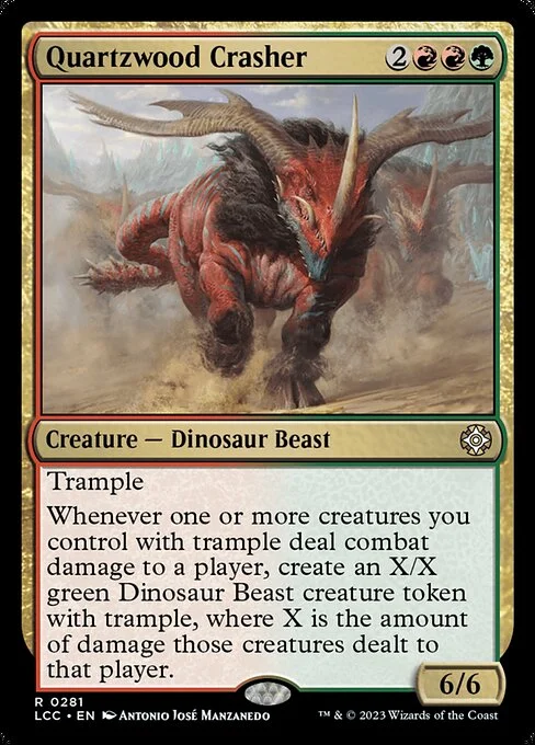 Quartzwood Crasher, carta Magic di tipo Creature — Dinosaur Beast illustrata da Antonio José Manzanedo