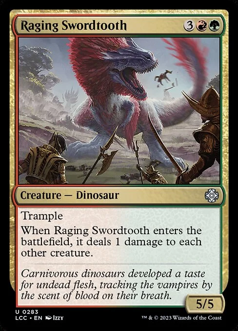 Raging Swordtooth, carta Magic di tipo Creature — Dinosaur illustrata da Izzy