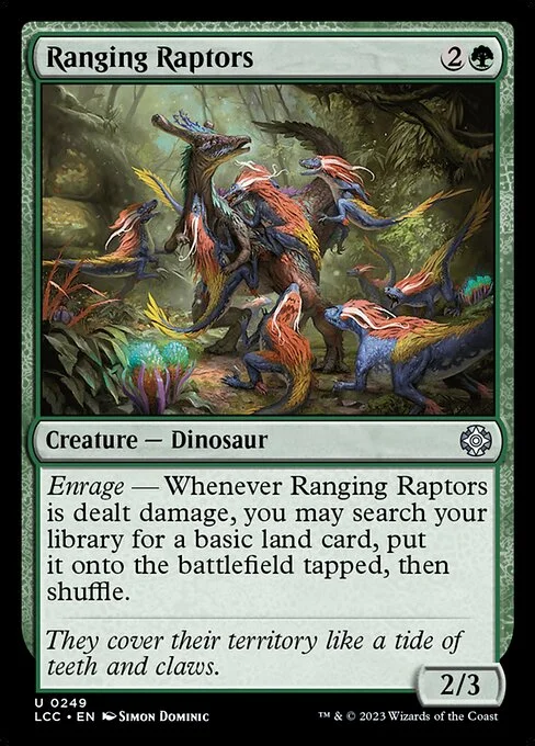 Ranging Raptors, carta Magic di tipo Creature — Dinosaur illustrata da Simon Dominic