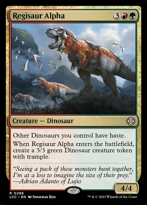 Regisaur Alpha, carta Magic di tipo Creature — Dinosaur illustrata da Jonathan Kuo