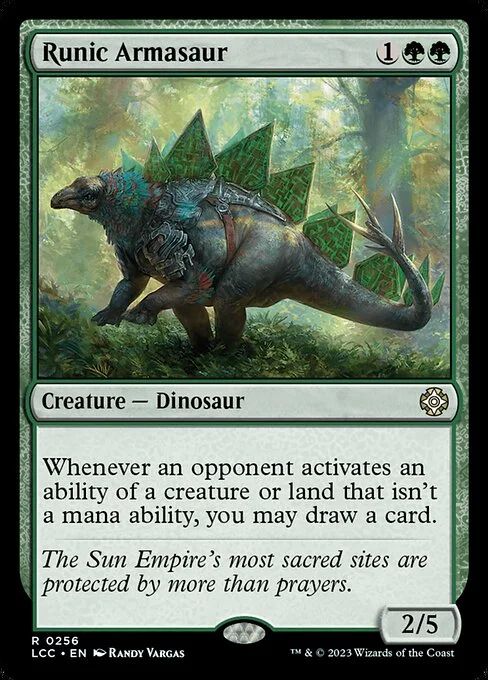 Runic Armasaur, carta Magic di tipo Creature — Dinosaur illustrata da Randy Vargas