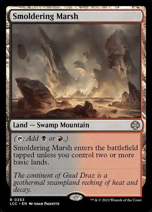 Smoldering Marsh, carta Magic di tipo Land — Swamp Mountain illustrata da Adam Paquette