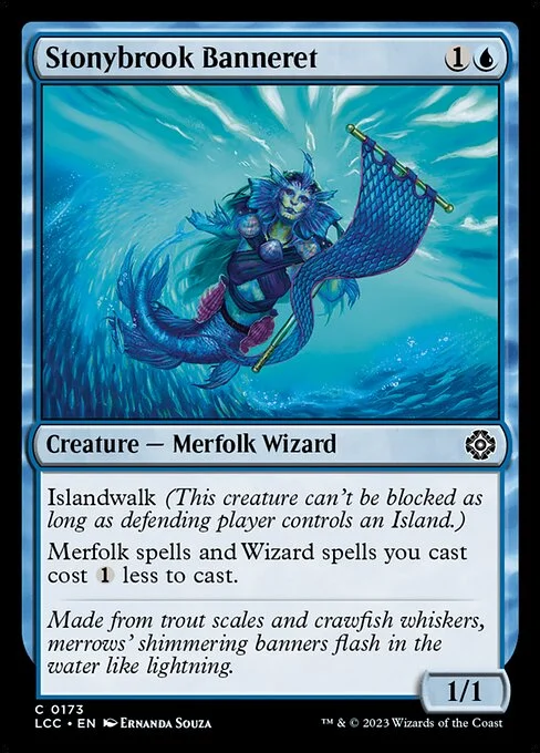 Stonybrook Banneret, carta Magic di tipo Creature — Merfolk Wizard illustrata da Ernanda Souza