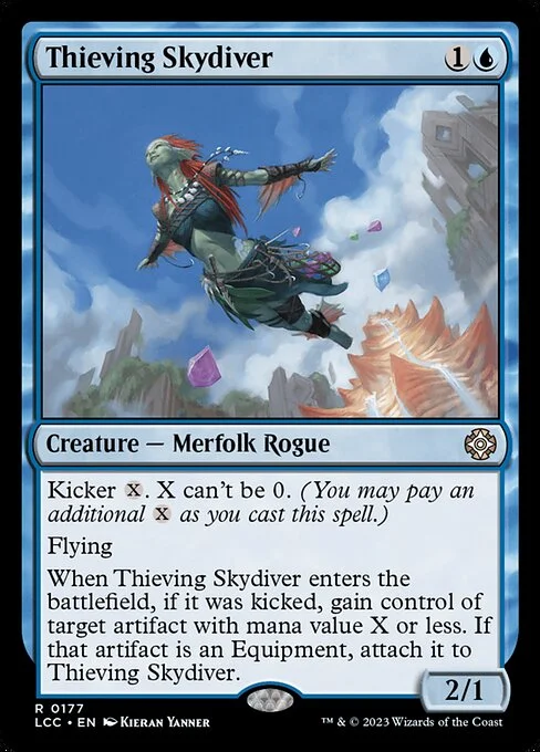 Thieving Skydiver, carta Magic di tipo Creature — Merfolk Rogue illustrata da Kieran Yanner