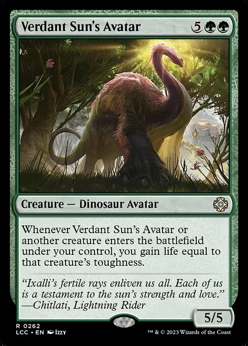 Verdant Sun's Avatar, carta Magic di tipo Creature — Dinosaur Avatar illustrata da Izzy