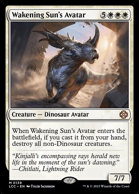 Wakening Sun's Avatar, carta Magic di tipo Creature — Dinosaur Avatar illustrata da Tyler Jacobson