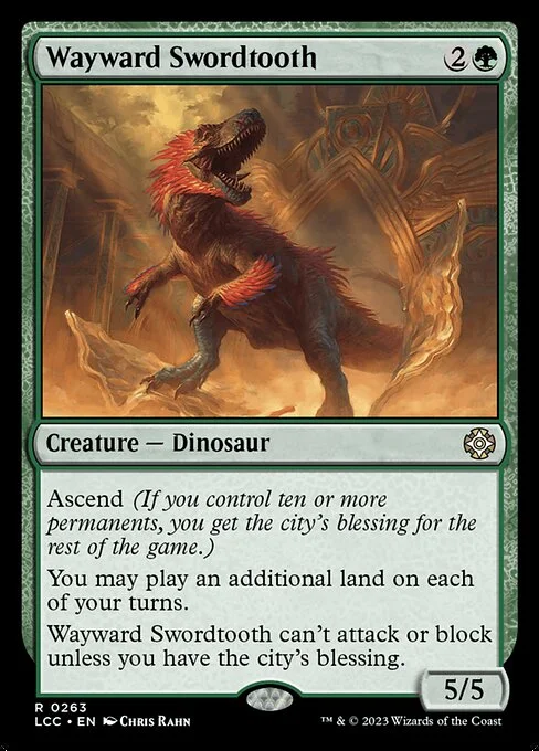 Wayward Swordtooth, carta Magic di tipo Creature — Dinosaur illustrata da Chris Rahn