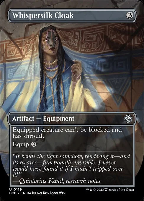 Whispersilk Cloak, carta Magic di tipo Artifact — Equipment illustrata da Julian Kok Joon Wen