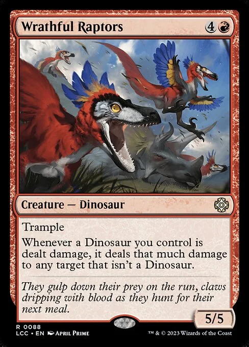 Wrathful Raptors, carta Magic di tipo Creature — Dinosaur illustrata da April Prime