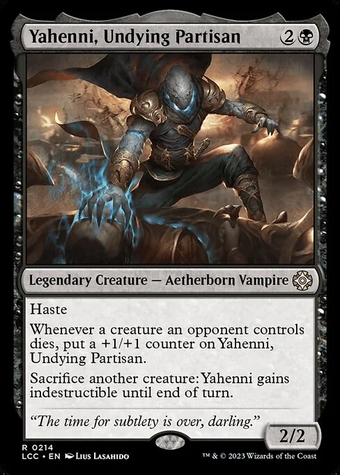 Yahenni, Undying Partisan, carta Magic di tipo Legendary Creature — Aetherborn Vampire illustrata da Lius Lasahido