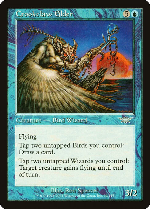 Crookclaw Elder, carta Magic di tipo Creature — Bird Wizard illustrata da Ron Spencer