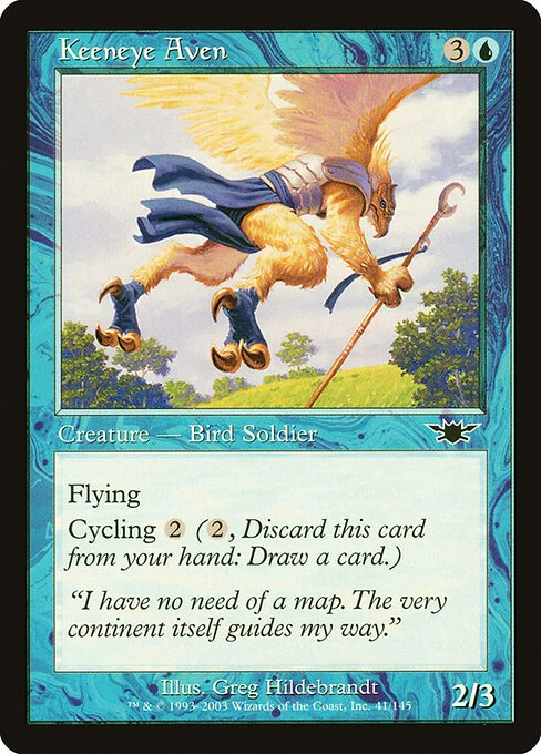 Keeneye Aven, carta Magic di tipo Creature — Bird Soldier illustrata da Greg Hildebrandt