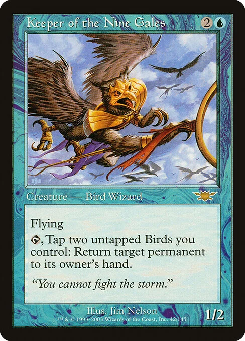 Keeper of the Nine Gales, carta Magic di tipo Creature — Bird Wizard illustrata da Jim Nelson