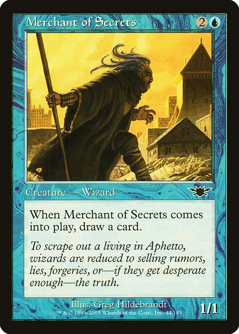 Merchant of Secrets, carta Magic di tipo Creature — Human Wizard illustrata da Greg Hildebrandt