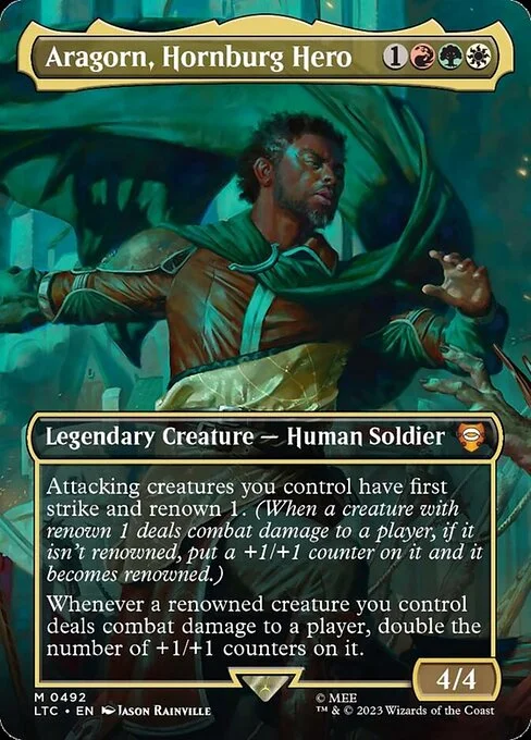 Aragorn, Hornburg Hero, carta Magic di tipo Legendary Creature — Human Soldier illustrata da Jason Rainville