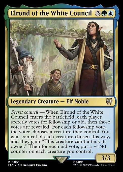 Elrond of the White Council, carta Magic di tipo Legendary Creature — Elf Noble illustrata da Javier Charro