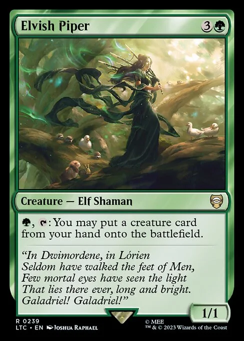 Elvish Piper, carta Magic di tipo Creature — Elf Shaman illustrata da Joshua Raphael