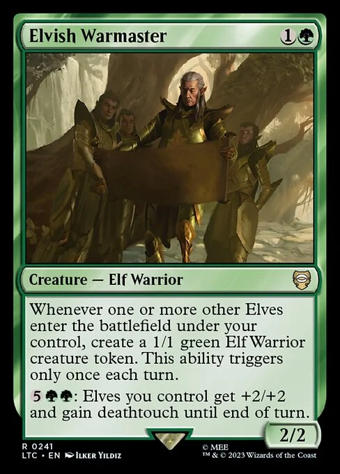 Elvish Warmaster, carta Magic di tipo Creature — Elf Warrior illustrata da Ilker Yildiz