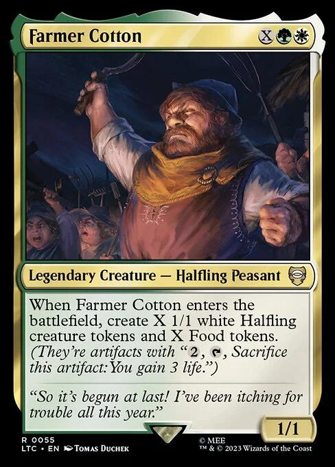 Farmer Cotton, carta Magic di tipo Legendary Creature — Halfling Peasant illustrata da Tomas Duchek