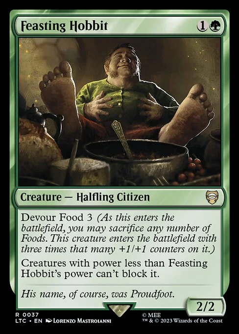 Feasting Hobbit, carta Magic di tipo Creature — Halfling Citizen illustrata da Lorenzo Mastroianni