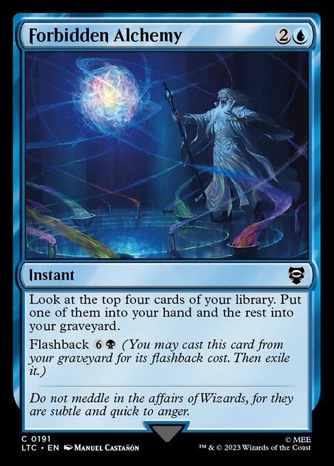 Forbidden Alchemy, carta Magic di tipo Instant illustrata da Manuel Castañón